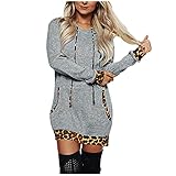 Pianshanzi Damen Hoodie Kleid Pullover Weihnachten Langarm Sweatshirts Casual Lose Kapuzenpullover Tops Herbst Winter Minikleid Knielang Mantel Outwear Elch Weihnachtsmann Druck Jumper Longp