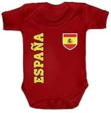 Spanien Spain Fußball WM Fanshirt Gruppen Strampler Bio Baumwoll Baby Body kurzarm Jungen Mädchen Fan Trikot Espana, Größe: 6-12 Monate,R