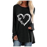 Sonnenschutzhemden Damen Mode Casual Love Print Stitching Langarm O-Ausschnitt Langes T-Shirt Top