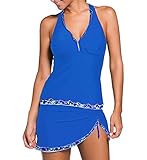 Dreamsoar Damen Tankini-Set BW mit aufgedrucktem Saum und Rüschen - Blau - X-Larg