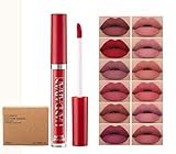 Matt Lipgloss Set 12 pack Antihaft Tasse Nicht Verblassen Mini dünner Tube Lippenstift Wasserfest Langlebiger Makeup Lipstick Geeignet für Büro Dating party