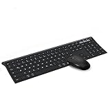 ASHU Dual Bluetooth + 2.4G Funktastatur und Maus Set, Fullsize Wiederaufladbare Slim QWERTZ Tastatur für 3 Geräte - Windows PC/Computer/Laptop/MacOS MacBook/Android Tablet/iOS iPad, Schw