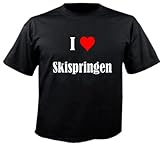 Damen T-Shirt I Love Skispringen Größe XS Farbe Schwarz Druck W