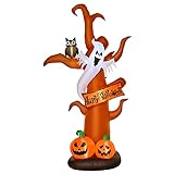 HOMCOM Aufblasbarer Halloween Baum Kürbis Deko Figur Luftfigur mit LED Beleuchtung Polyester Braun 156 x 107 x 274