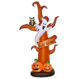 HOMCOM Aufblasbarer Halloween Baum Kürbis Deko Figur Luftfigur mit LED Beleuchtung Polyester Braun 156 x 107 x 274