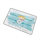 AoLismini Fußmatte Teppich Nettes Mädchen, das EIN Flugzeug auf Himmel-Kindertraum-Fantasie-Maschinen-waschbare Fußmatte Baby-Blaue gelbe dunkle Koralle flieg