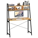 Radelldar Schreibtisch mit Regal Stauraum, Holz Computertisch, PC Tisch Laptoptisch Arbeitstisch Bürotisch für Home Office 98 x 45 x 140 cm (Walnut)