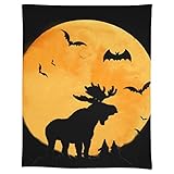 Mond Elch Tischdecke, Heimdekoration, klassische modische Halloween-Fledermaus-Tischdecke, Polyestergewebe, dekorative Tischdecke für Picknick, Outdoor, 139,7 x 190,5