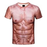 Herren T Shirt, Lustig 3D Muskel Print Unisex Basic Große Größen Mens Witzig Gedruckt Kurze Ärmel Kurzarm Rundhalsausschnitt Pullover Tops Männer Modern Oversize Slim Fit B