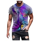LUNULE Herren 3D Drucken Tshirt Lustige Grafik T-Shirt Sommer Casual Kurzarm Shirt Basic Rundhalsausschnitt Top Karneval Strand Bluse Tees Streetw