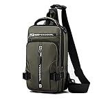 Kleiner Sling Crossbody Rucksack Schultertasche für Männer Frauen Sling Rucksack Radfahren USB Ladegerät, grün, L