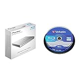 Pioneer BDR-XS07TS 6X externer schlanker tragbarer Blu-ray-Brenner, Silber & VERBATIM BD-R Dual Layer Blu-ray Rohlinge 50 GB I Blu-ray-Disc mit 6-facher Schreibgeschwindigkeit I 10er-Pack Sp