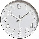 GCX WTL Wall Clock 30cm Modern Quartz Lautlos Wanduhr Schleichende Sekunde ohne Ticken Analoge Wanduhr (Color : Silber)