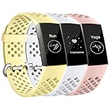 Wepro für Fitbit Charge 3 Armband/Fitbit Charge 4 Armband, Atmungsaktiv Wasserdichter Sport Ersatz aus Weichem Silikon Armband für Fitbit Charge 3 / Charge 4 / SE, S Pink/Weiß/Gelb