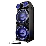 MEDION X64060 Party-Soundsystem (Partylautsprecher, Karaoke DJ und Schlagzeug-Funktion, 2 x 100 W RMS, Bluetooth, USB, AUX, Gitarrenanschluss, inklusive Mikrofon)