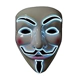 SOUTHSKY LED Maske Leuchtend V wie Vendetta Maske mit Led Licht Anonymous Masken Vollmaske Neon Lichter Blinker EL Draht Glowing 3 Modes Für Halloween Kostüm Cosplay Party(V-Weiß)