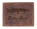 Greenburry Geldbörse mit Petri Heil Motiv I Ledergeldbörse für Angler I Portemonnaie für Angelfreunde I Geschenk für Angler - 12,5x8,5x2,5