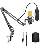 Neewer NW-800 Professional Studio Rundfunk-Aufnahme-Kondensator Mikrofon & NW-35 Verstellbare Aufnahme Suspension Scherenarm Ständer mit Shock Montage und Befestigungsschelle Set (Schwarz+Gold)