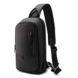 HEROIC KNIGHT Umhängetasche Herren, Schultertasche Herren wasserdichte Brusttasche handliche Umhängetaschen Herren, Freizeittasche mit USB-Ladenanschluss für Reise, Freizeit Business-Schw