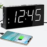 LED Digitalwecker Laut, Weißem LED Display, DualWecker für Tiefschläfer, Snooze Wecker Dimmer und 4 Alarmlautstärke, 12/24 H, Tischuhr mit USB-Ladeanschluss für Kinder, Nachttisch, Küche, W