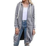 Herbst Und Winter Damen Casual Fashion Mit Kapuze Einfarbig ReißVerschluss Pullover Mittellange Lose Top GroßE GrößE Jacke D