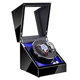KDMB Uhrenbox Double Watch Winder für Automatikuhren Schwarzer Uhrenschüttler mit extrem leiser Motor-LED-Beleuchtung
