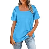 Damen Sommer Kurzarm T-Shirt Oberteil Hemd Lässige Tunika Bluse Bade Tshirt Blusen Nachthemd Kurzarm (Blau 1,S)