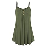 TUDUZ Damen Oberteile Elegant Ärmellose Lose Knopf Crop Tops Weste Tank Cami T-Shirt Bluse(S(EU 36),Armeegrün)