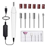 Elektrisches Nagelbohrer-Set, USB-Maniküre-Stift, Schleifer, Poliermaschine mit 6 austauschbaren Bohrern und Sandbändern zum Peeling, Schleifen, Polieren, Nagelentfernung, Acryl-Nagelwerkzeuge (weiß)