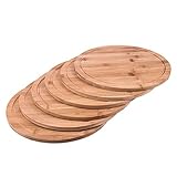 SIDCO Schneidebrett Bambus 6 x Fleischteller Holzteller rund Brotzeitbrett groß Ø 30