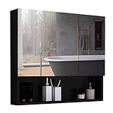 Badspiegel Space Aluminium Badezimmerspiegelschrank 60/70/80cm Medizinschrank Mit Spiegel Spiegelschrank HD Badezimmerspiegel (Color : Black, Size : 80 * 70 * 13cm)