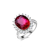 Daesar 18 Karat Weißgold Ringe Damen Sonnenblume mit Rot Turmaline 6.66ct, Verlobungsring Weißgold Ring Diamant Echt Gr.60 (19.1)