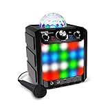 Ion Party Rocker Express - Karaoke Anlage Musikbox Bluetooth Lautsprecher mit Discokugel, LED Lichter, Mikrofon, Echo-Effekt, USB