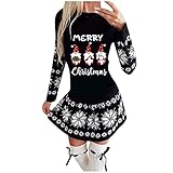 Strickkleider Für Damen Winter Weihnachtskleid Knielang Elegant Langarmshirt Sexy Slim Fit Strick Sweatshirt Herbst Oversize Santa Elch Vintage Pulli Kleid Weihnachts A Linie Party