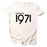 Damen-T-Shirt zum 50. Geburtstag, Vintage, 1971, 50 Jahre, einfarbig, Bluse, lässig, Sommer-Tops für Frauen Gr. 48, weiß