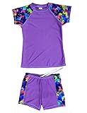 DUSISHIDAN Rash Guard Zweiteiliger Kinder Unisex Bademode Rashguard für Mädchen Jungen UV Schutz Badeanzug Kurze Ärmel und Hosen L