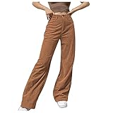 Hose Weites Bein Damen Cordhose Straight Lange Hosen Mittlere Taille Einfarbig Weite Hosen Freizeithose Y2K Style Streetwear Vintage 70er E-Girl B