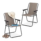 Relaxdays Campingstuhl 2er Set, Faltbare Campingsessel mit Armlehnen, Garten & Balkon, HBT: 74,5 x 51,5 x 58 cm, beige, 10032547_127