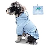 Dociote Hunde Regenjacke Regenmantel mit Kapuze Tasche wasserdichter Hundemantel Reflektierende Regencape für kleine mittelgroße Hunde Katzen Blau L