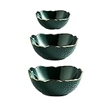 hkwshop Salatschüssel Salatschale 2-teiliges Set (10z + 20z + 40z) gestapelt Unregelmäßig exquisiter Porzellankorn Pasta Schüssel Set Hochtemperatur Nudelschüssel Fruchtschüssel (grün) S