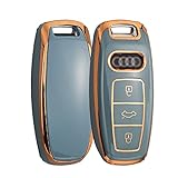 HIBEYO Autoschlüssel Hülle für Audi – Cover TPU Silikon Hochglanz Schutzhülle Schlüsselhülle für Audi 3-Tasten 2019 2020 2021 A6 A6L A7 E-Tron A8 Q8 Smart Key case(Blau-Grenzdesign)