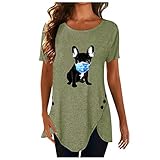 Damen Kurzarm T-Shirt Mode Motiv Shirt Sommer Oberteile Casual Rundhals Blickdicht Tshirt Tunika Kurzen Ärmeln Hemd Bluse (A46 - Green, Medium)
