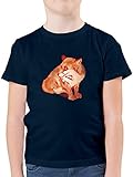 Tiermotiv Animal Print - Fuchs Süss Zeichnung - 128 (7/8 Jahre) - Dunkelblau - Tshirt Fuchs Kinder - F130K - Kinder Tshirts und T-Shirt für Jung