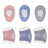 QH-shop Baby Krabbeln 3 Paar Baby Knieschoner und 3 Paar Baby Socken mit Gummipunkte Anti-rutsch für Baby Krabbelschoner Krabbelhilfe Knieschützer 0-24 M