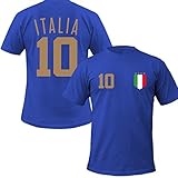 Italien Kinder T-Shirt + Wunschnummer auf Rücken WM EM Fan Italy Team, Farbe:blau, Größe:7-8 Jahre (122-128cm)