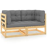 vidaXL Kiefernholz Massiv Gartensofa 2-Sitzer mit Kissen Ecksofa Sofa Lounge Sitzgruppe Sitzgarnitur Gartenmöbel Garten Garnitur G