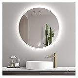 Beleuchteter LED-Kreis-Badezimmerspiegel mit Hintergrundbeleuchtung und Licht Make-up-Spiegel Goldener Rahmen Warmes Licht, weißes Licht (Color : White Light, Size : 23.7inch)