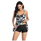 Badeanzug Mesh Größe Rock Split Zweiteilig Bedruckt Sexy Plus Bikini Damen Bademode Tankinis Set, Schwarz , S