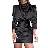 WANGTIANXUE Kleider Frauen Damenmode Gefaltetes Minikleid Einfarbiges Reizvolles Schlank Pulloverkleid Modisch Slim Fit Langärmelig