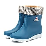 Vimoli Herbst und Winter Outdoor Gummistiefel Damen Bootie Kurzschaft Wasserdicht Rutschfest Plateau Regenstiefel mit Gefü